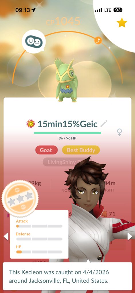Best buddy #93 

Almost nundo shiny keckleon 

Remember folks it only takes 15 minutes to save 15% with geico 🤪

#pokemongo #bestbuddy #geico