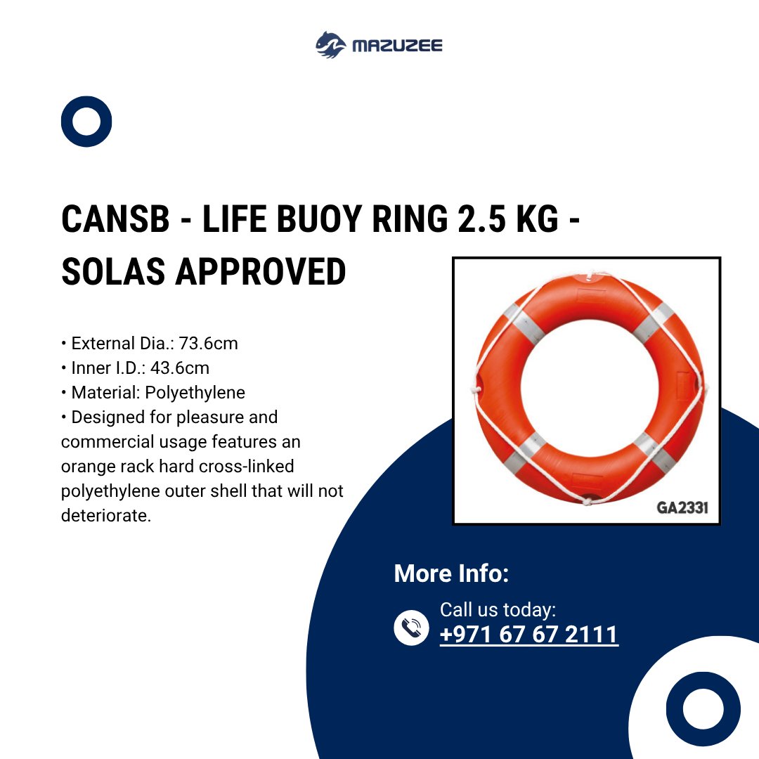 uae_mazuzee's tweet image. We offer the best Life Ring 2.5 kg—SOLAS Approved.
A reliable safety tool, CANSB Life Buoy Ring 2.5 kg SOLAS Approved, is designed to save lives in marine emergencies.
Visit our site: mazuzee.com/index.php?rout…
#MarineSafety #LifeBuoy #MarineEquipment #SOLASApproved #Mazuzee