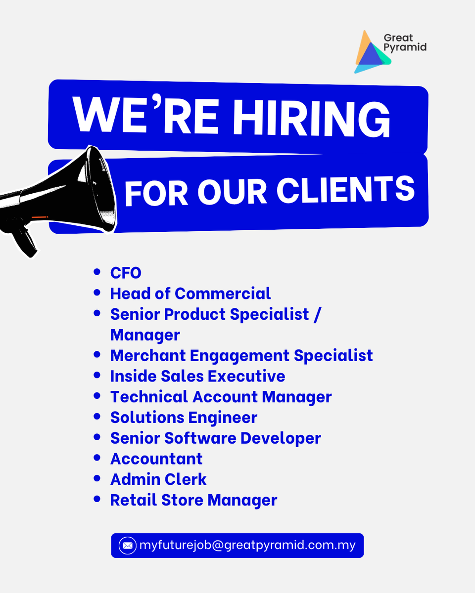 GreatPyramidSB's tweet image. Great talent deserves great opportunities. We've got both. 

📩 myfuturejob@greatpyramid.com.my
🌐…reat-pyramid-sdn-bhd.careers-page.com

#greatpyramid #hiring #jobopportunity #careeropportunity #jobopening