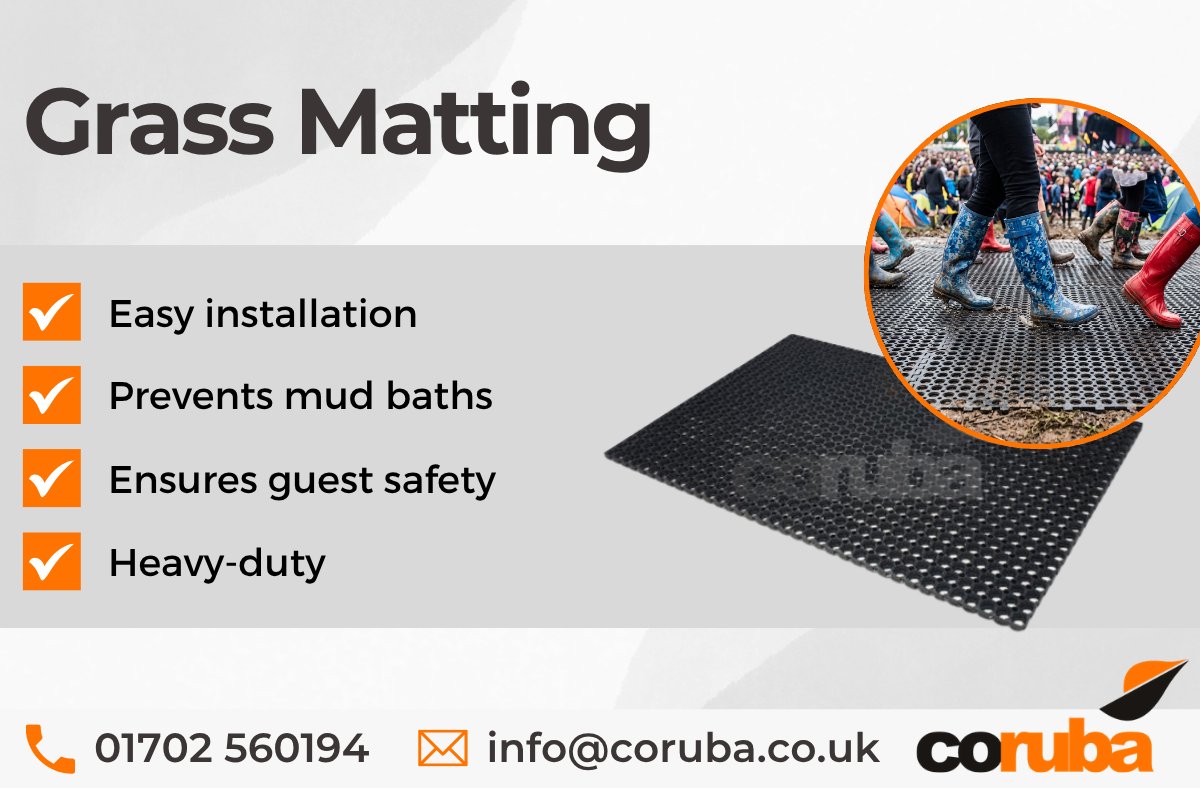 CorubaDirect's tweet photo. Protect your venue and reputation with #grassmatting, specifically engineered for #eventmanagers who face the challenge of heavy vehicle traffic and thousands of festival-goers. https://t.co/fuv7BSXuXQ 

#Coruba #CorubaRubberMatting https://t.co/4ik78YuZgr