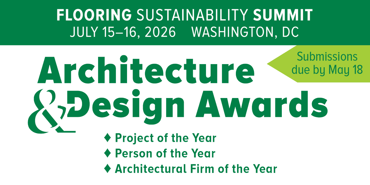 TileCouncil's tweet photo. The 2026 Flooring Sustainability Architecture &amp; Design Awards are accepting applications. 🌿If your work puts sustainability first, we want to hear from you! Winners will be honored July 15th, at AIA's Global Campus in D.C.  Submit by May 18 at https://t.co/7iutfGuMdd https://t.co/Mqfeuj30Ct