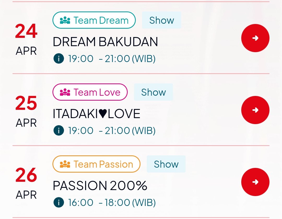 viiccc89's tweet photo. 3-Team Special Setlist Week 

24/4 🩵 : DREAM BAKUDAN
25/4 🩷 : ITADAKI♥LOVE (Shonichi)
26/4 🧡 : PASSION 200% https://t.co/T6pDeoPRyt