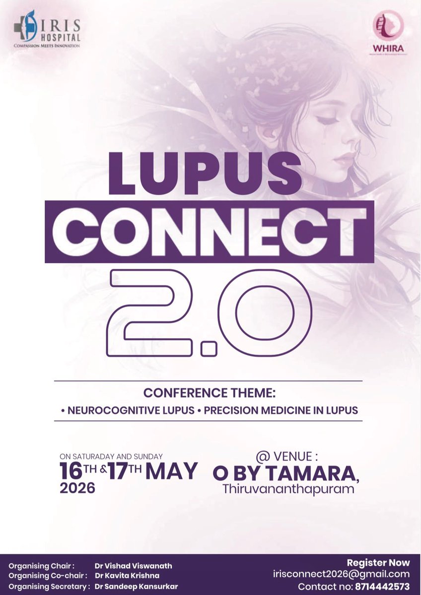 Whira_org's tweet photo. WHIRA is proud to be associated with IRIS Lupus Connect 2.0—a dynamic CME uniting national &amp; international experts to explore precision medicine and neuropsychiatric lupus. 

📍O by Tamara, Thiruvananthapuram
📅16–17 May 2026 https://t.co/o3WoXChXXZ
