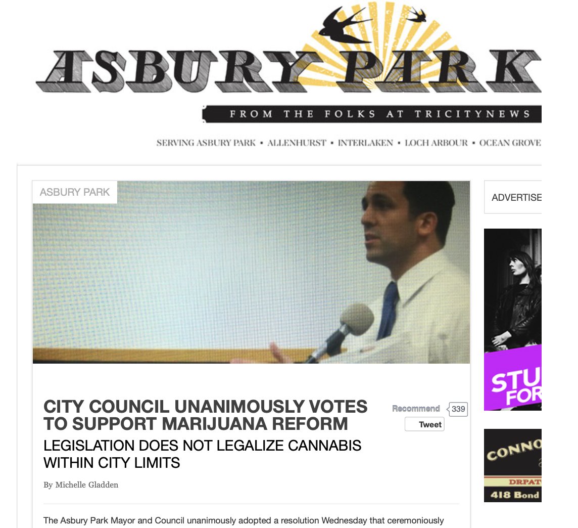 helpnothandcuff's tweet photo. Over a decade ago Help Not Handcuffs, Inc. and other activists led the state in advocating for a Marijuana Legalization Ordinance in The City of Asbury Park. Most significantly, this was done under the staunch prohibitionist regime of Governor Chris Christie who did not even want medical marijuana.  #420
