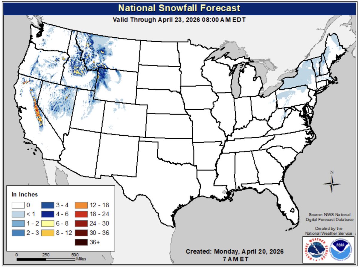 FarmPolicy's tweet image. 1/ Ag weather highlights from the @usda_oce, April 20:

In the #West, a winter-like storm system approaching the Pacific Coast is bearing valley #rain and high-elevation #snow. Initial precipitation covers northwestern California and southwestern Oregon.

bit.ly/3Rn0a2F