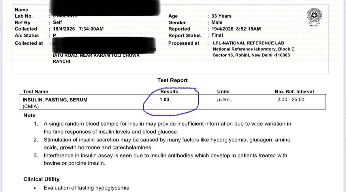 Insulin resistance is reversible.
You can reverse it in a month.

Fasting insulin 17 on 16/03/26
Fasting insulin  1 on 19/04/26

With lowering carb,Protein Priority diet and time restricted eating.