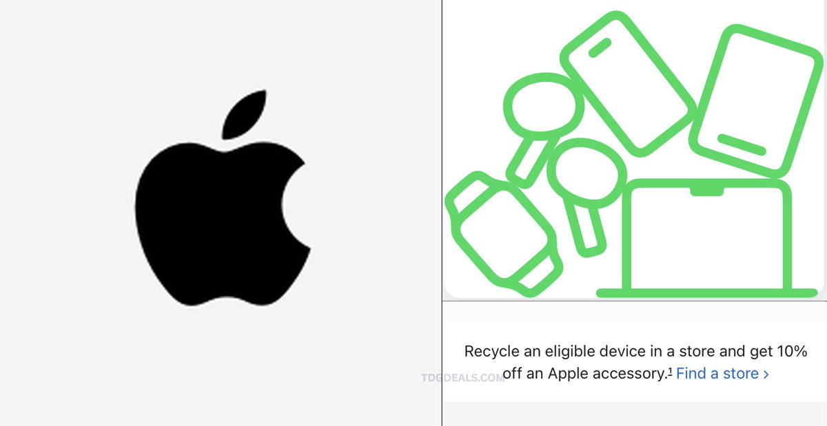 thedealsguy_'s tweet image. 10% OFF ACCESSORIES @ APPLE STORE  ♻️🍎

Bring in an old iPhone, iPad, Mac, or Apple Watch and get 10% off. Works on AirPods, Apple Pencil, chargers, cases + more

In-store only through May 16

link.tdgdeals.com/T9ZbX

#Ad