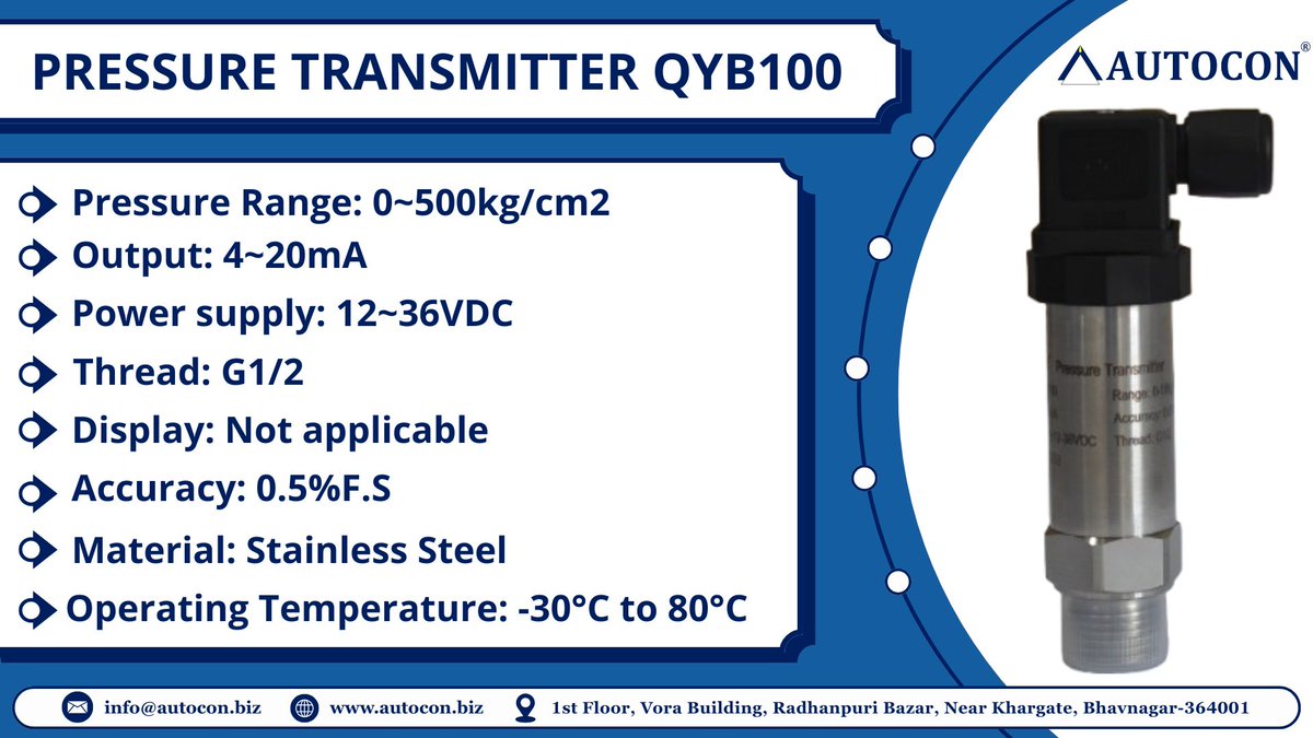 Autocon_Inst's tweet photo. Autocon make Pressure Transmitters.....
Range : 0 to 500 Kg/cm2
Buy online on our website : https://t.co/egrmcTbqTB
#autocon #ecommerce #pressuretransmitters #pressure https://t.co/d4Zen4ZQo8
