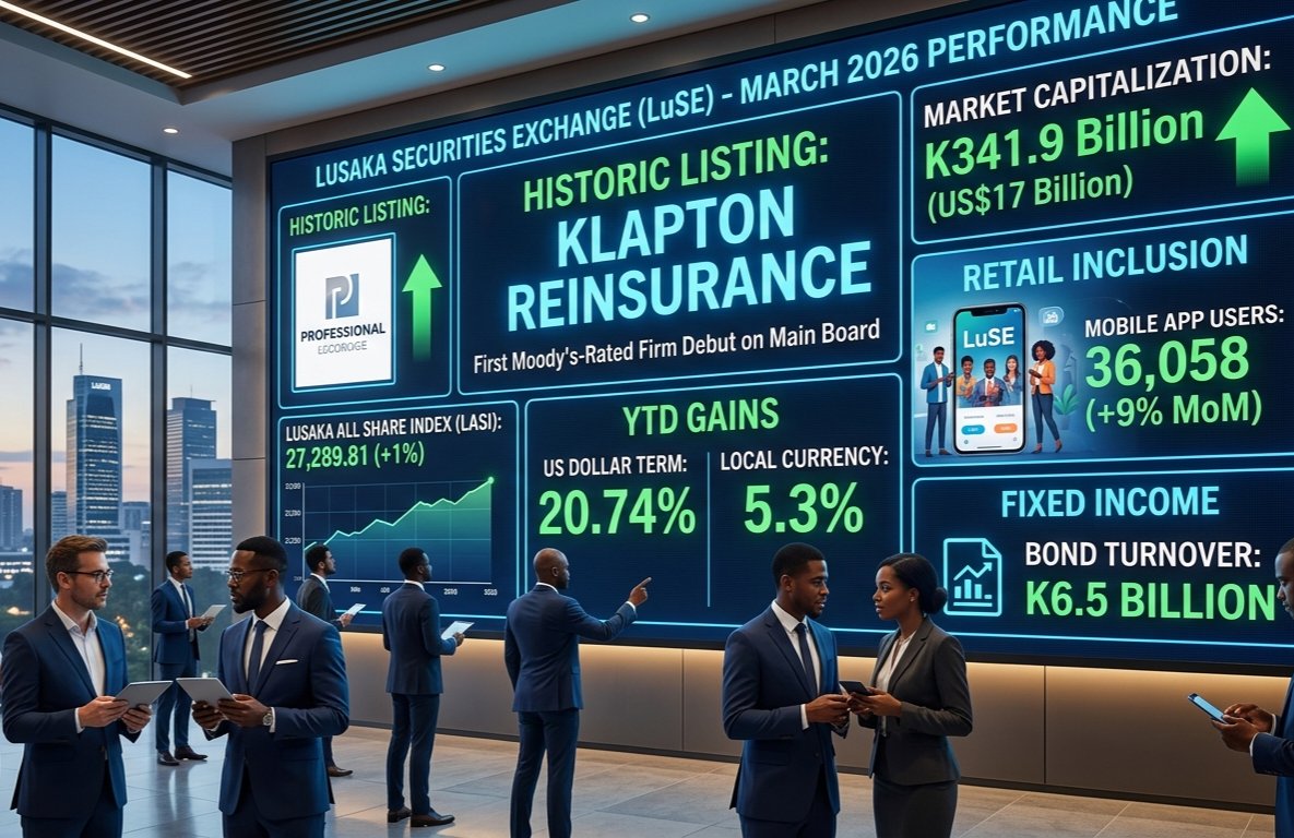JitoKayumba's tweet image. 📈 LuSE March 2026 Update: A Historic Listing, Strong USD Returns, and a Retail Boom

​March 2026 was a defining month for the Lusaka Securities Exchange (LuSE). The market didn't just see solid numbers; it achieved a major milestone with the landmark listing of Klapton
