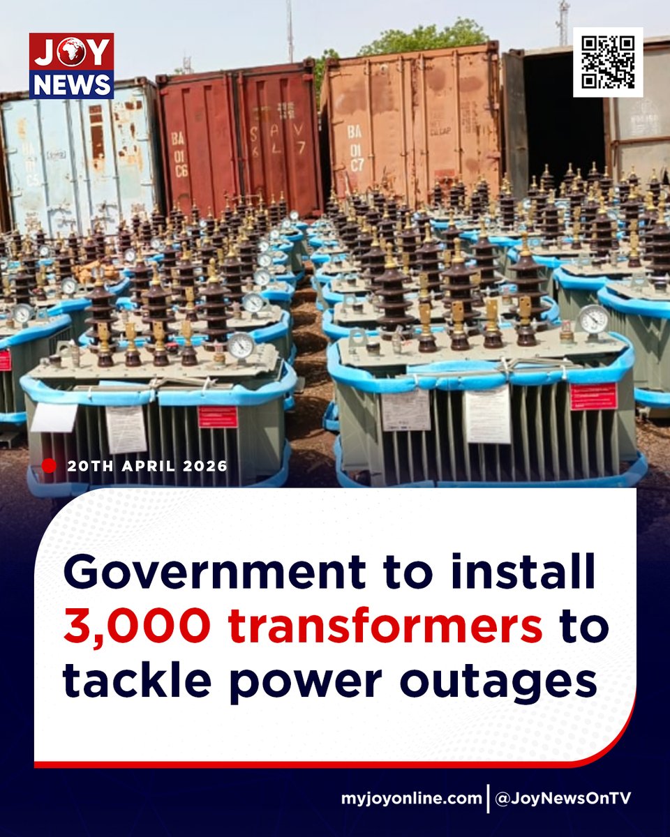 Joy997FM's tweet image. Government to install 3,000 transformers to tackle power outages

#JoyNews #Viral #Explorepage #Ghana #JoyFM #GhanaNews #Ghana #NewsUpdate #Africa #GhPolitics #News #AfricaNews #CurrentAffairs #Vlog