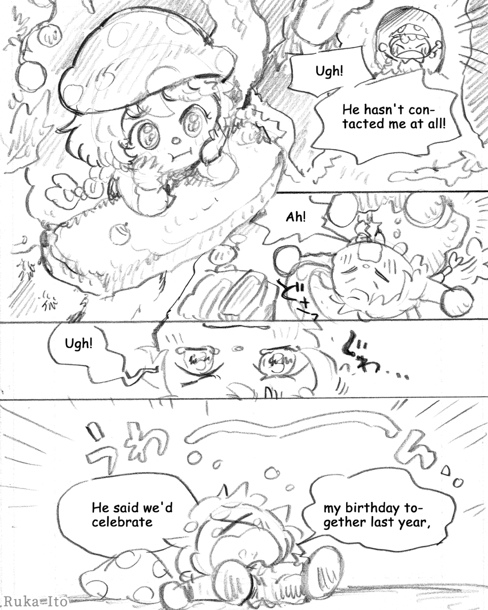 sangobouro's tweet image. New comic! A friend is running late for the mushroom girl's birthday party.

#indiecomics