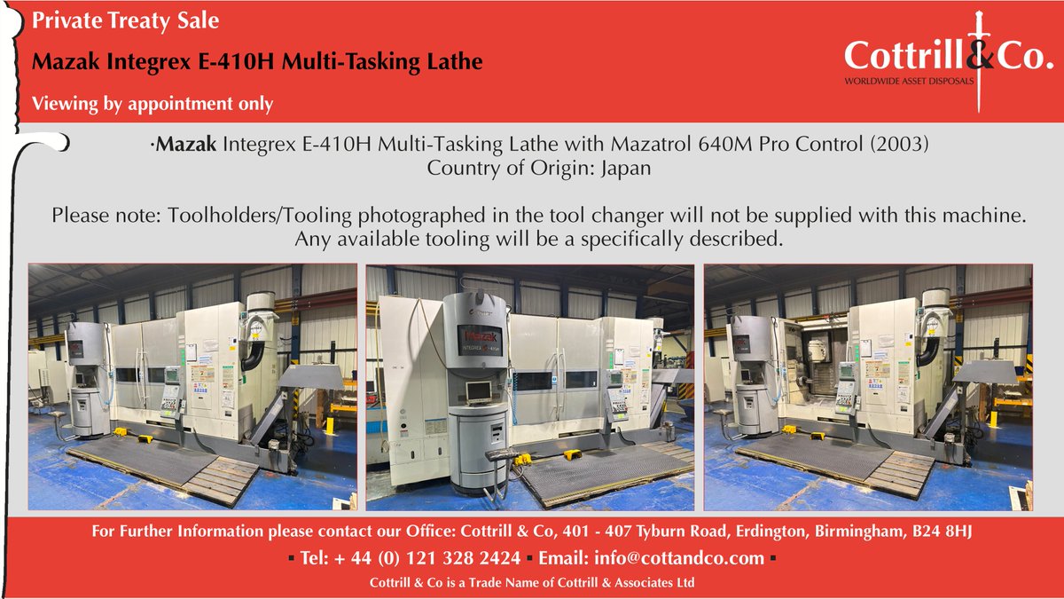 Cottrill_and_Co's tweet image. Mazak E410 #cnc #EngineeringUK #engineering #ukmfg #usedmachines #manufacturinguk #manufacturing 

Link to Auction: cottandco.com/en/lots/auctio…