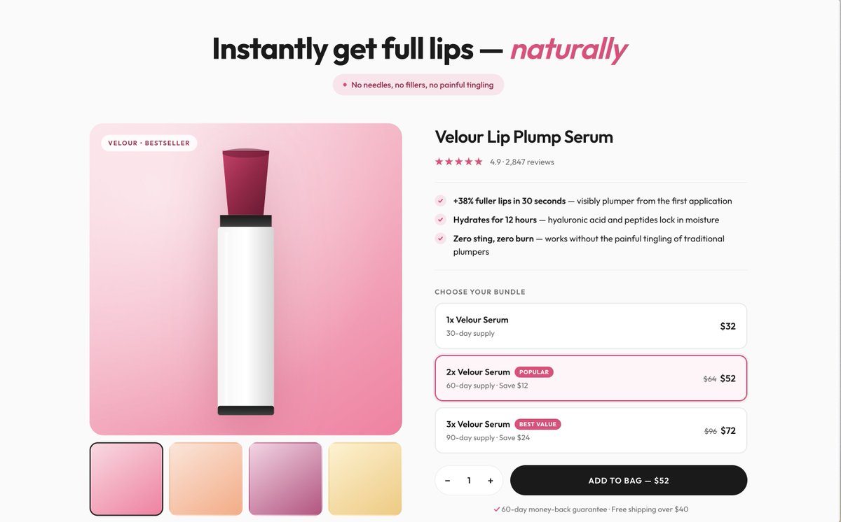 kasper_dolk's tweet photo. One of the simplest ways we’ve found to lift product-page conversions—without a big redesign—is to add a clear headline that states the desired outcome, followed by a tagline that tackles the #1 objection, right at the top of the page.

It sets the frame before visitors ever see the price. They lock in on what they want first, then view your product as the vehicle to get them there—and only then consider the cost to achieve that outcome.

We’ve tested this across multiple clients and consistently seen conversion increases of around 10%

(random mockup + product)