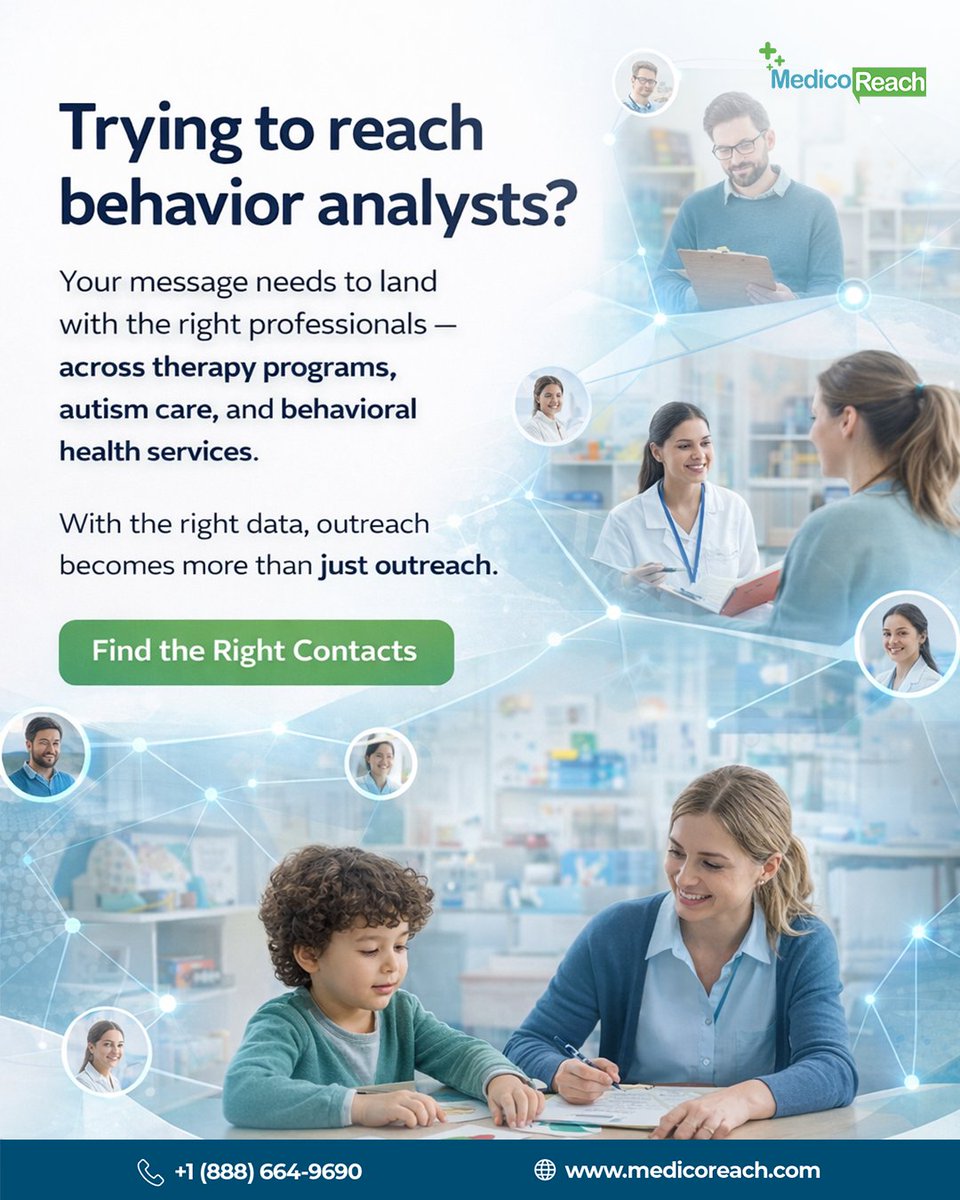 MedicoReach's tweet image. Behavior analysts focus on measurable change — across therapy, education, and care.

Reaching this audience starts with the right approach.

medicoreach.com/healthcare-exe…

#BehaviorAnalysis #BehavioralHealth #MedicoReach