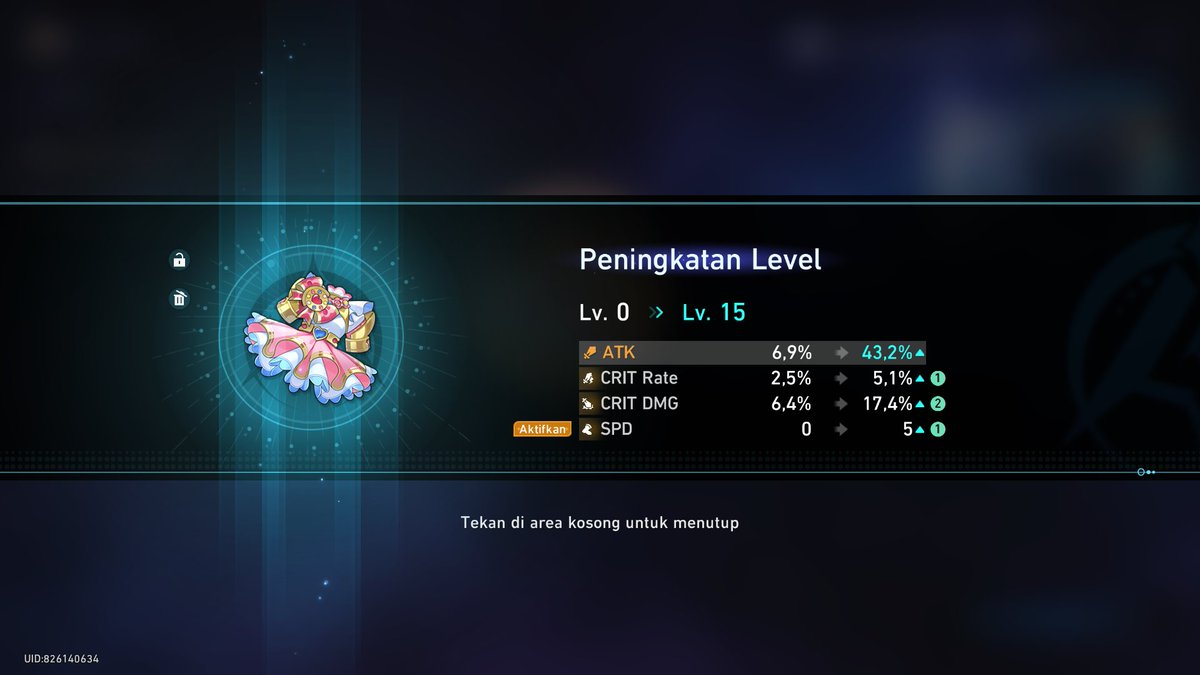 Iseng naikin, giliran main stat nya g beber, sub stat yang naiknya pada gacor semua:). Ini kalo main stat crit bagus bgt anjirrr