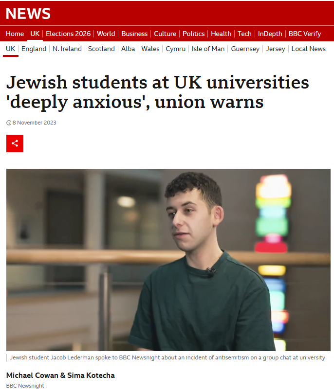 cfmmuk's tweet image. 5/9  In 2023 @BBCNewsnight promoted a film covering both antisemitism &amp;amp; Islamophobia in universities. 

#Antisemitism: 3m 30s, UJS President + individual students. 

#Islamophobia: under 1 minute, one student. 

One people get a sit-down interview. The other are an afterthought.