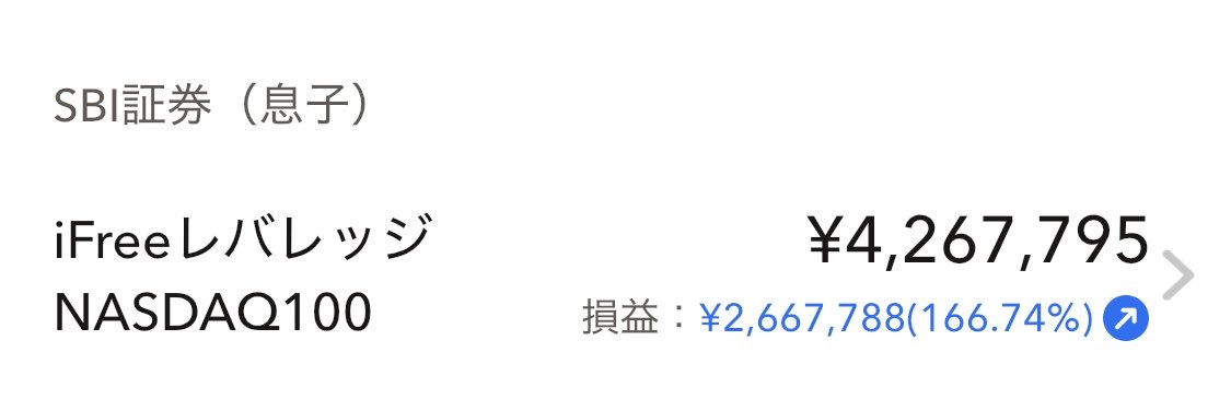 ちょいちょい2022レバナスが話題になってますな。
2021からジュニアNISAが全てレバナスな私は少しは認めてもらえるのかしら。