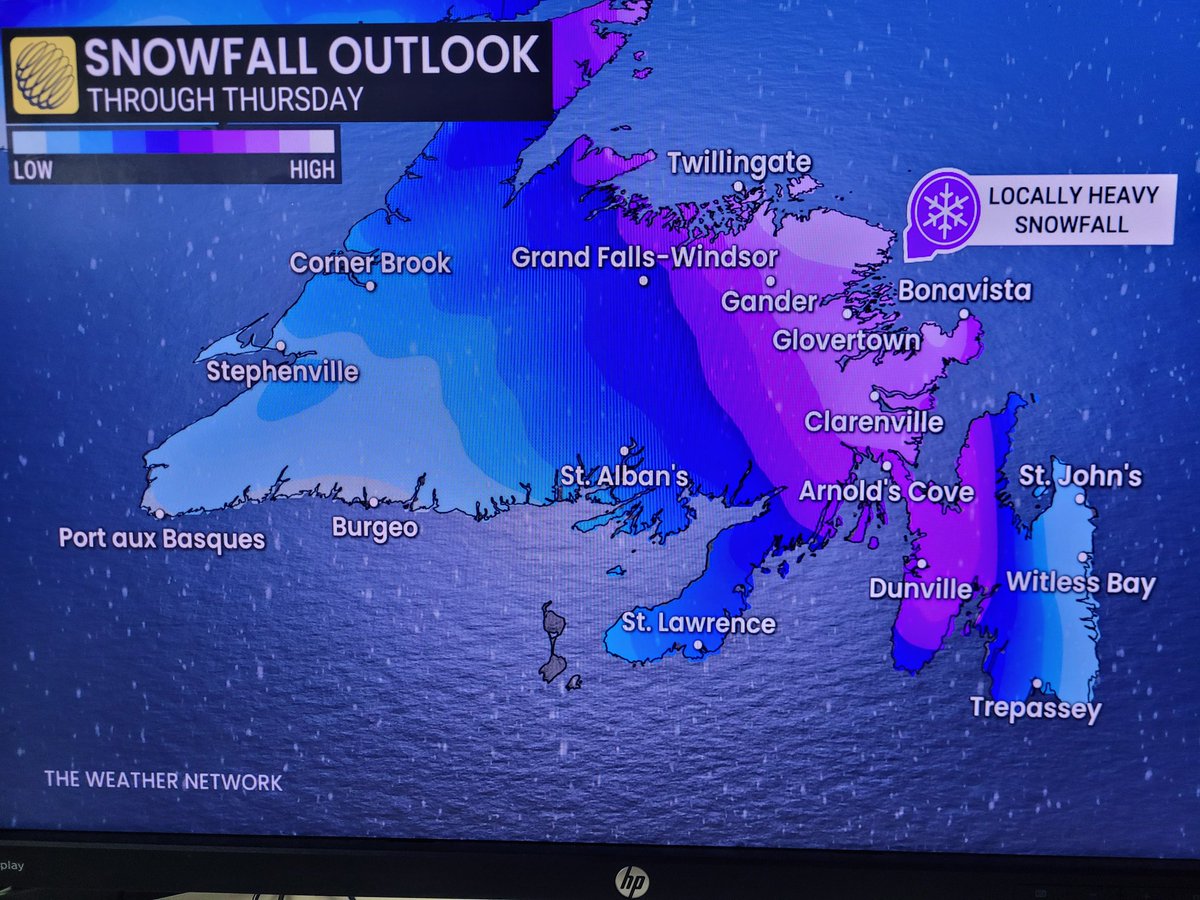 MurphTWN's tweet image. A significant #snow &amp;amp; #ice storm heading to Newfoundland beginning Tuesday afternoon &amp;amp; lasting through til Thursday! Stock up on supplies today as power outages &amp;amp; road closures are certainly conceivable (if not likely). #nlwx @weathernetwork