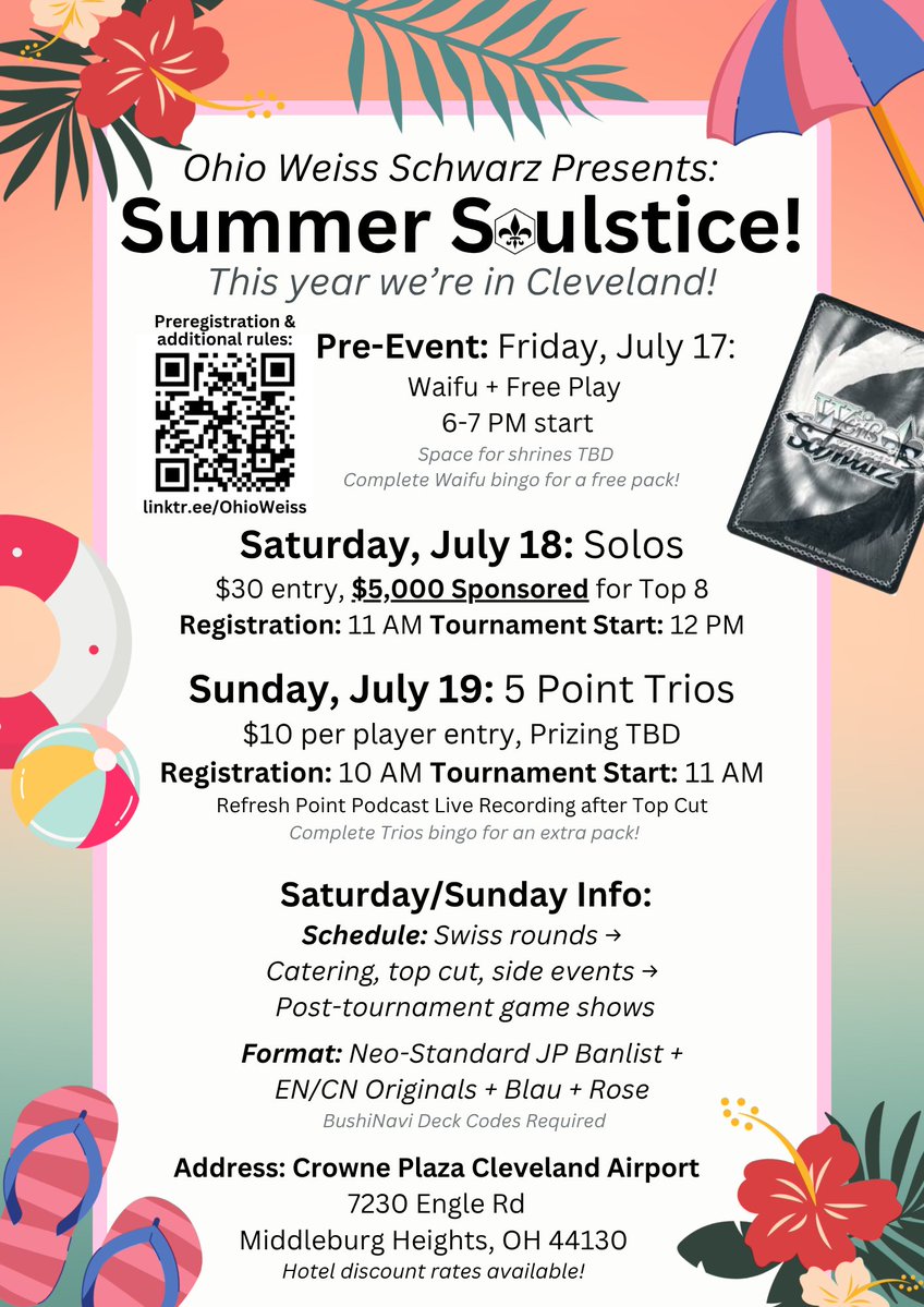 Hey, we're back for another year 👀

Preregister here: forms.gle/tMMcbtcDCiaYmL…

#OHSoulstice26 

#ws2tcg #ヴァイスシュバルツ #WeissSchwarz #WS