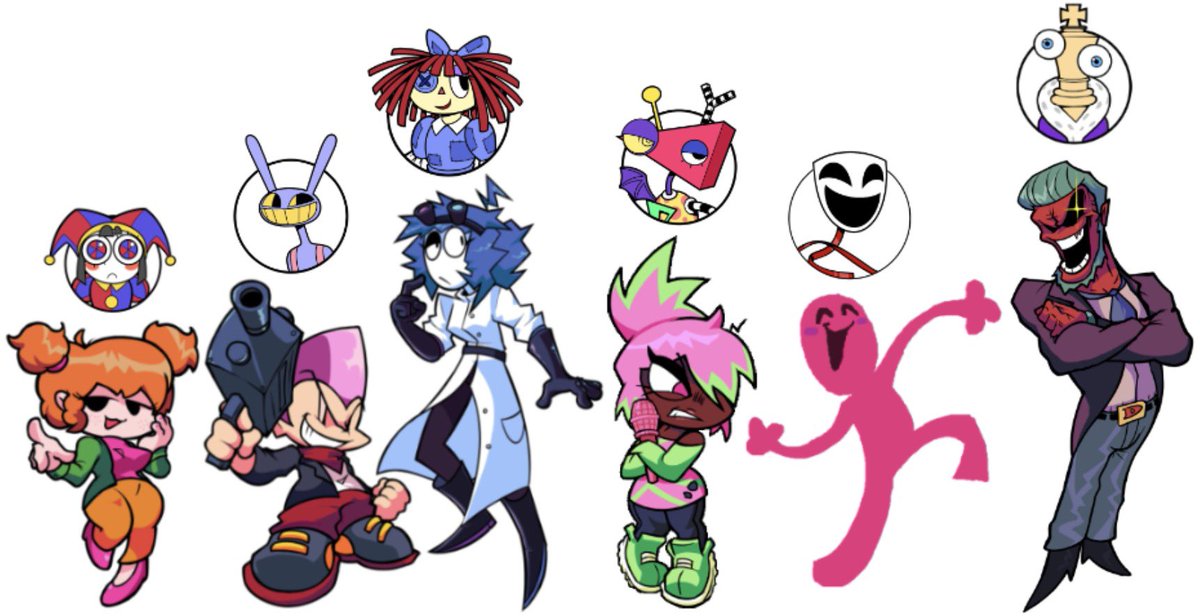 papertaco2's tweet image. So I decided to change Dusk to be Zooble instead of Ved Guy, which… yeah Dusk makes more sense for Zooble.

I still wanted use Ved Guy though, so Ved Guy is Gangle now, since Ved Guy also wears masks, like the Fredbear mask in D-Guy or the Spring Bonnie costume.

#FNFDsides