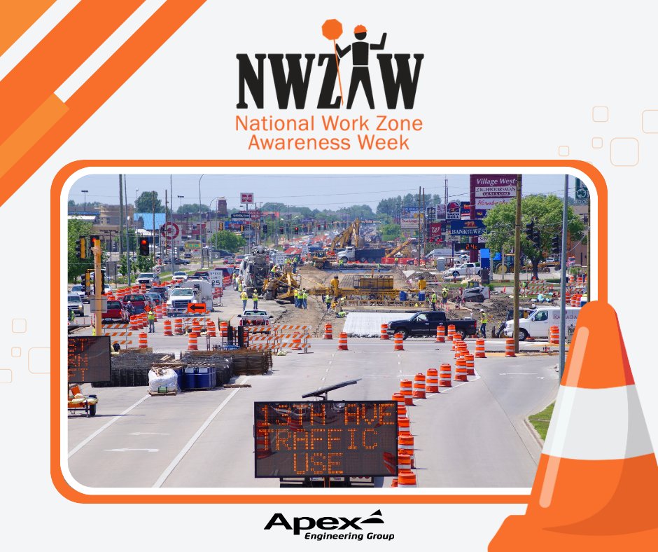 ApexEngGroup's tweet image. 🚧 See the orange. Keep roadway workers safe.

Slow down and stay alert during National Work Zone Awareness Week and every day.

#NWZAW #SafeWorkZonesForAll #DriveSmart #RoadwaySafety