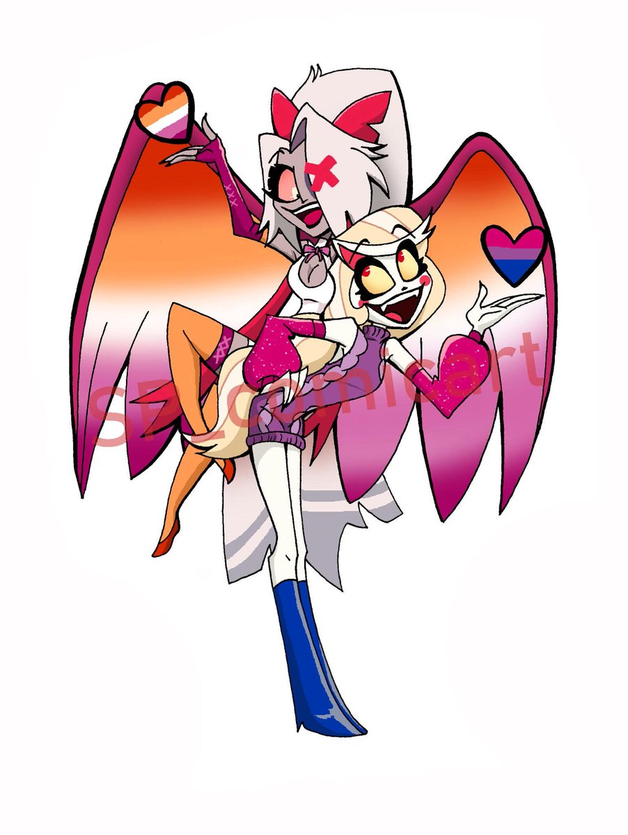 SBSP_fancomic's tweet image. What do you think of this illustration for Pride Month? It will become a standee and the base will be a heart with the colors of the LGBTQ+ flag! ☺️❤️ #pridemonth #fanart #hazbinhotel