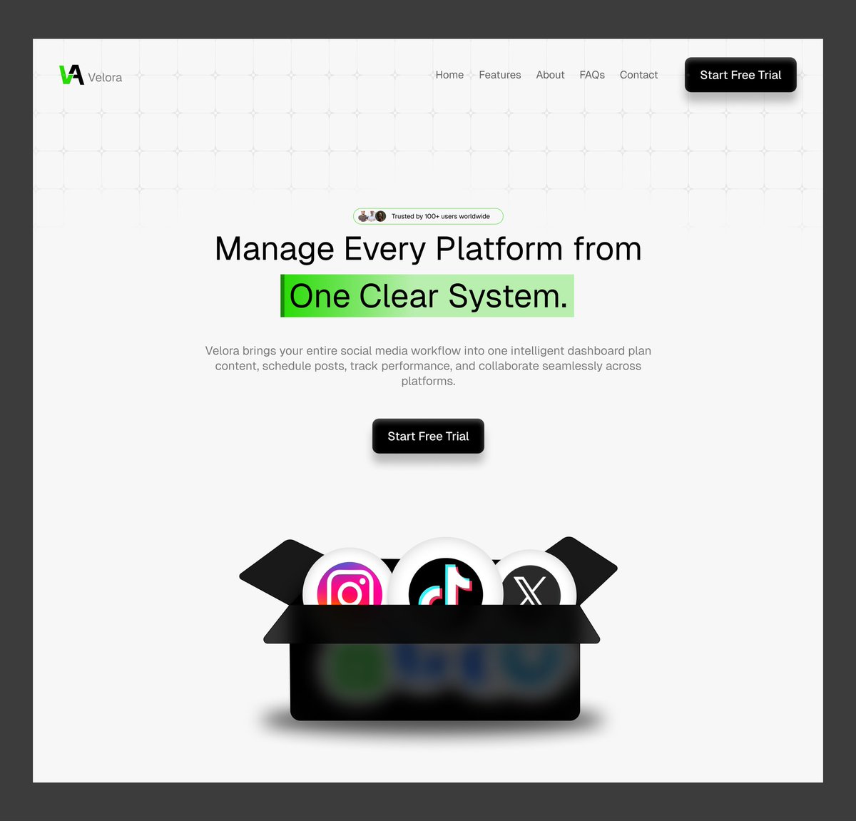 icyfrost_0x's tweet image. Hero section concept for a Social media management platform focused on clarity ✨

#uiux #webdesign #herosection #social