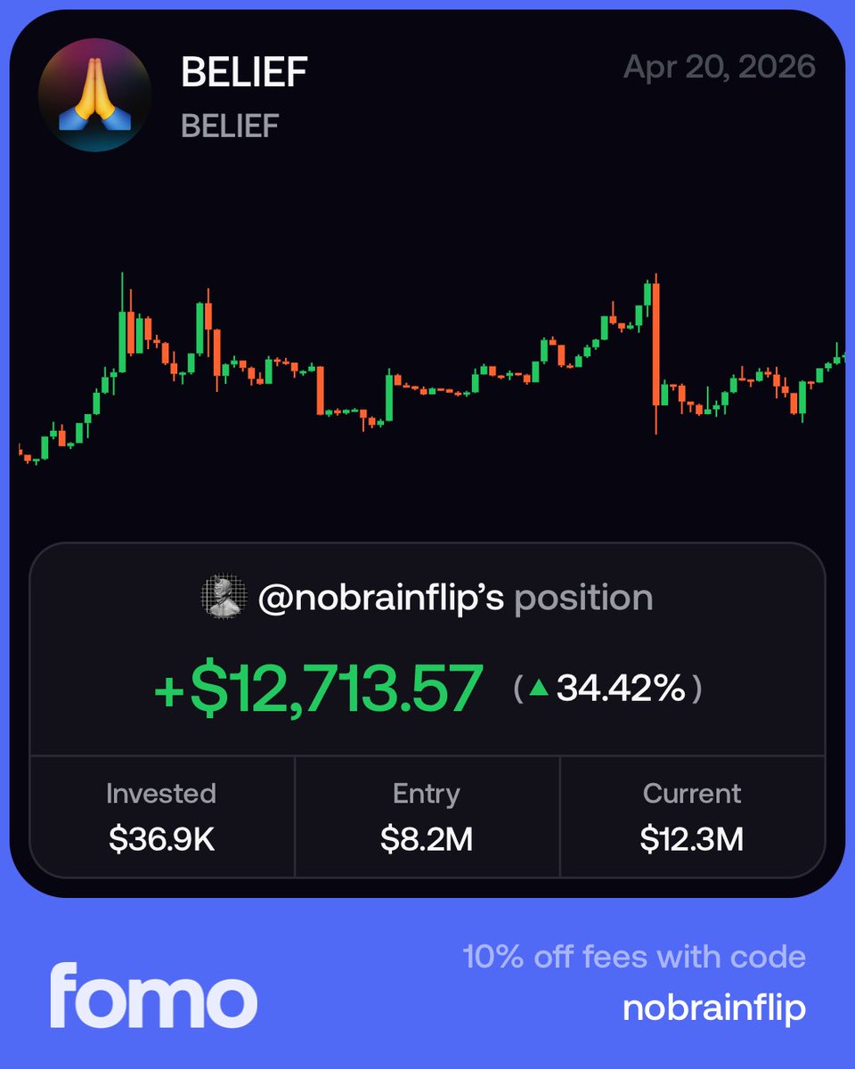 As I shared before, I bought a bag of $BELIEF:

<a href="/printr/">Printr</a> is basically a pumpfun competitor backed by Bybit, and BELIEF is their main runner.

With ~50% of supply staked, effective mc is just $6m, considering their partnerships this is basically free.