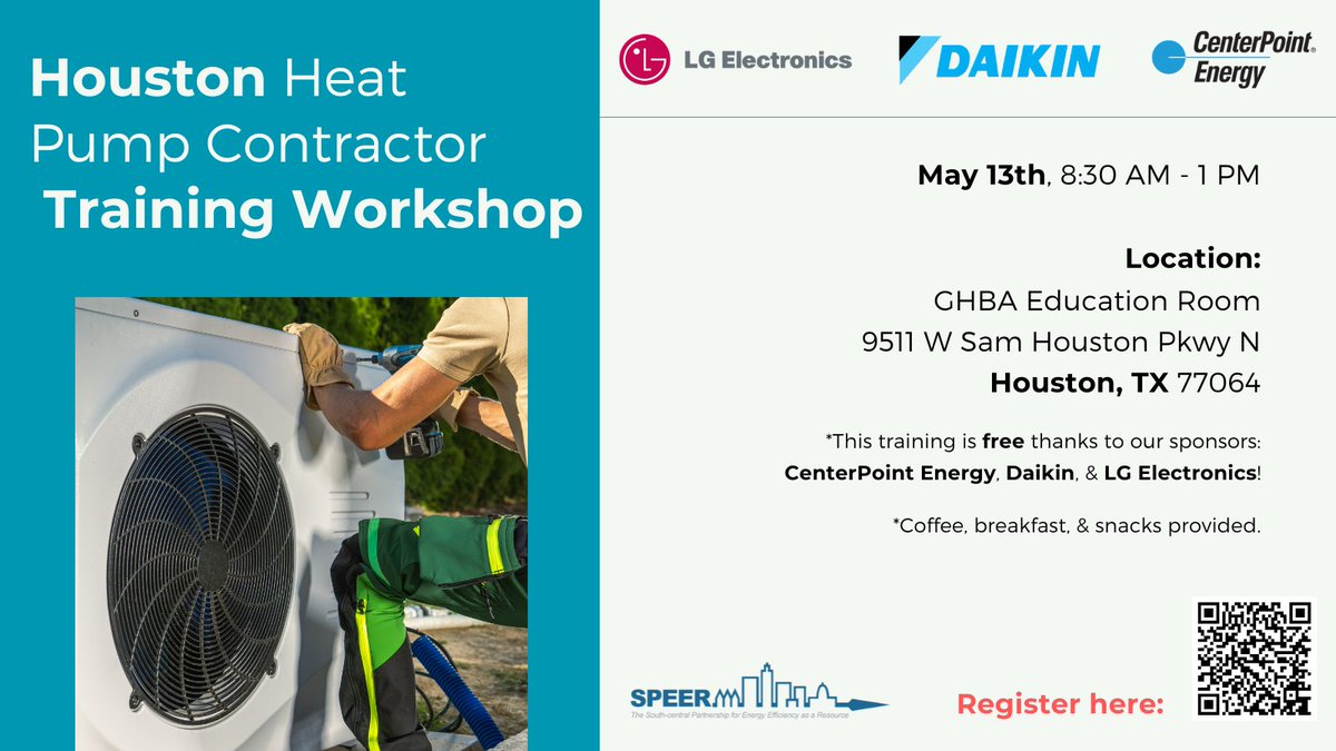 EEpartnership's tweet image. 🚨 Coming up: Two SPEER Heat Pump Contractor Training Workshops!

💡 Dallas: April 29th, 8:30 AM - 1 PM

➡️ Info/registration: ow.ly/xfTs50YF0nr

💡 Houston: May 13 @ 8:30 am - 1:00 pm

➡️ Info/registration: ow.ly/ZQI050YF0nu

#TXenergy #heatpumps #energyefficiency