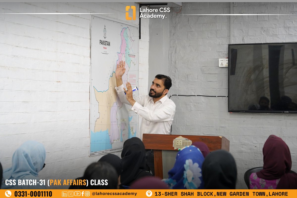 lahore_css's tweet image. CSS Batch-31 PAKISTAN AFFAIRS CLASS With Sir Sajid Malik

📞 Register Now: 0331 0001110
📍 Lahore CSS Academy, 13 Sher Shah Block, Garden Town, Lahore

#LCA #CSS2026 #CivilServices #LahoreCSSAcademy #CSSFuture #CSSDreams #CSSExams #CSSCoaching #CSSTraining #CSSPreparation