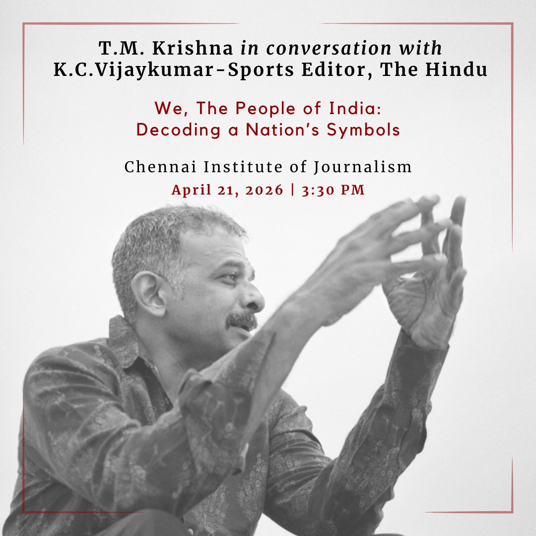 Will be in conversation with KC Vijaykumar, Sports Editor of The Hindu about my latest book, 'We, The People of India: Decoding a Nation's Symbols' organised by Chennai Institute of Journalism tomorrow, April 21st at 3:30 PM at the Seminar Hall, Chennai Institute of Journalism.