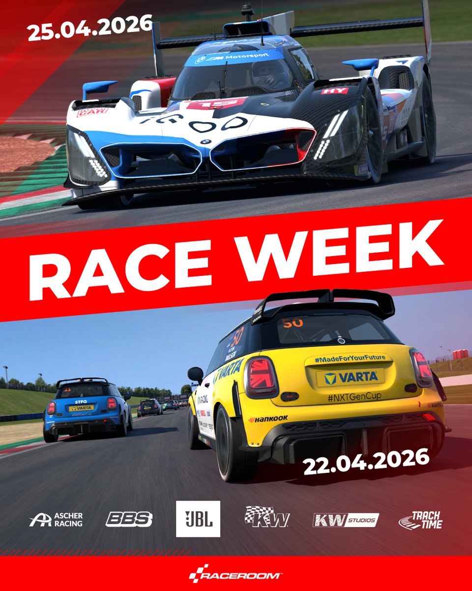 raceroom's tweet image. Doubleheader Race Week👀

Wednesday: NXT GEN BATTLE – Virtual vs Real
Saturday: Imola 2H Special Event

Both streamed live on our channels with @TraxionGG 

#RaceRoom #simracing