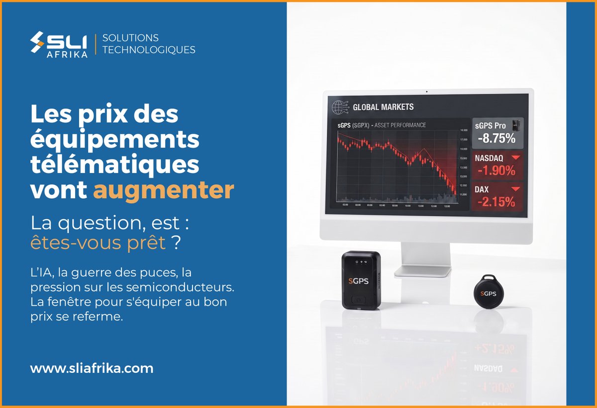 sliafrika's tweet image. 🔵 Ce que peu de gestionnaires de flotte anticipent encore : les équipements télématiques vont coûter beaucoup plus cher. Et bientôt.
Voici pourquoi...

📩 Demandez votre devis maintenant : sliafrika.com
1/8
#SLIAFRIKA #FutureReady #M2M #SIM #traking #HaussePrix