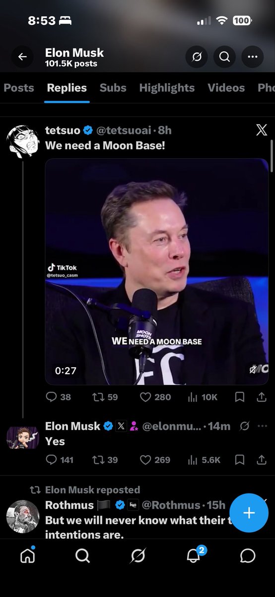 yourwifeETH's tweet photo. Elon replying we need a moon base. Meanwhile $Moonbase is the literal first coin ever launched on @base and only sitting at 100k.

This isn’t the first time he has talked about a Moonbase and it won’t be the last. https://t.co/YPA84Pp9qQ