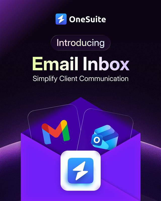 getOneSuite's tweet photo. 📬 New in @getOneSuite: Email Inbox is live.

Connect Gmail or Outlook and manage all client emails directly from your CRM — no tab switching, no hunting through threads.

Every email, in context, next to your client data.

Try it → https://t.co/qJwzP7EXY8

#CRM #email #inbox https://t.co/b92NaQxmjP