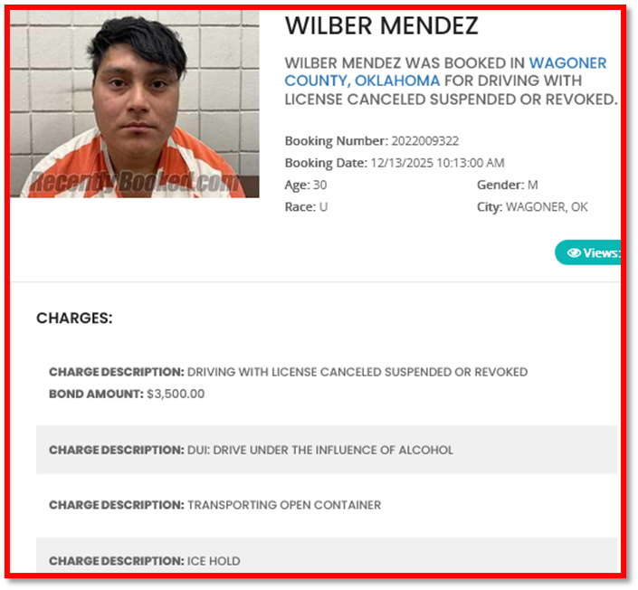 Illegals in Oklahoma

Garcia Abenamar Gomez
The Wagoner County justice system appears to be identical to Tulsa.  Arrest, book, plead guilty, defer, advise of the right to appeal, order them to attend classes, etc…and follow all recommendations, release and pinky-swear to show up