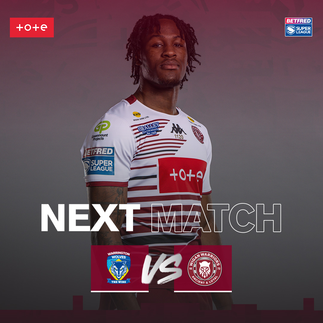 WiganWarriorsRL's tweet photo. ⏩ 𝗡𝗘𝗫𝗧 𝗠𝗔𝗧𝗖𝗛

🆚 @WarringtonRLFC 
📆 Fri 24 Apr, 8pm
🎟️ https://t.co/MZLvisYokd

@ToteRacing | #WWRL #SLWARWIG https://t.co/cVqlYXw3QX