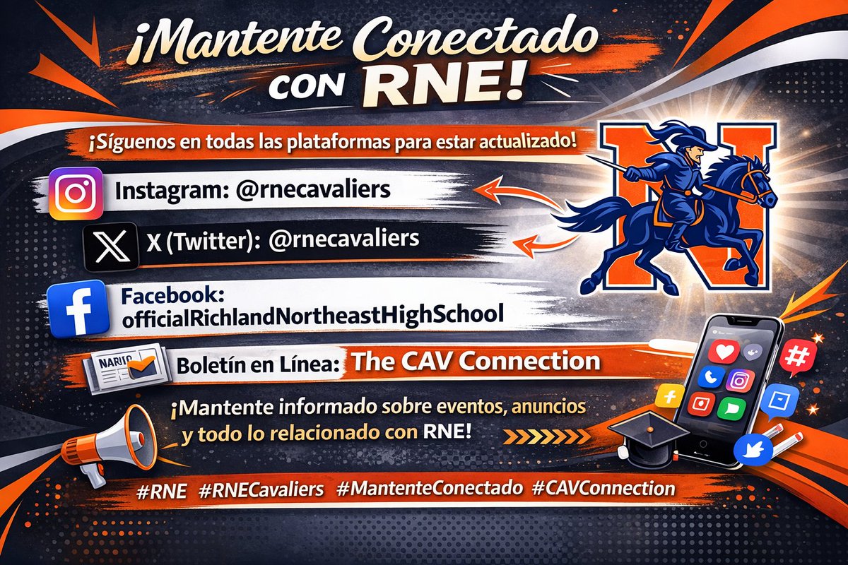 RNECavaliers's tweet image. Your one-stop shop for all things @rnecavaliers! ⚔️✨ Stay updated on events &amp;amp; announcements by following us! 🔗 Check our flyer for handles &amp;amp; sign up for The CAV Connection newsletter! #RNE #StayConnected #SchoolSpirit @drmarlonthomas @Sabrina_suber @richlandtwo