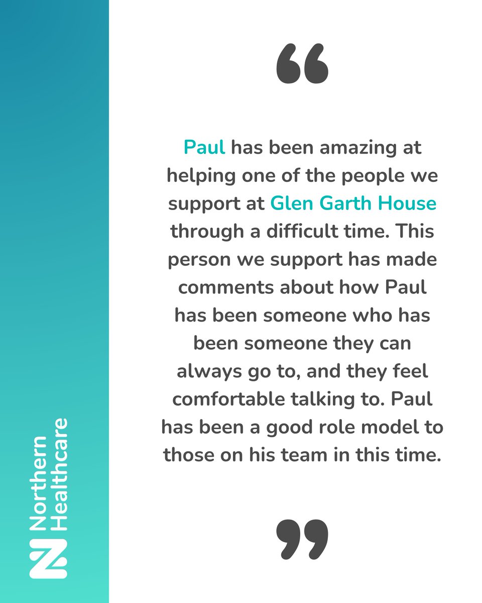 Northern_HC's tweet image. A huge congratulations to Paul Tyson, Team Leader at Glen Garth House, our PROUD Values Champion for March 👏 His positive approach and willingness to deepen his knowledge have made a real difference. Thank you, Paul, for everything you do!

#WeAreNHC #PROUD #SupportedLiving