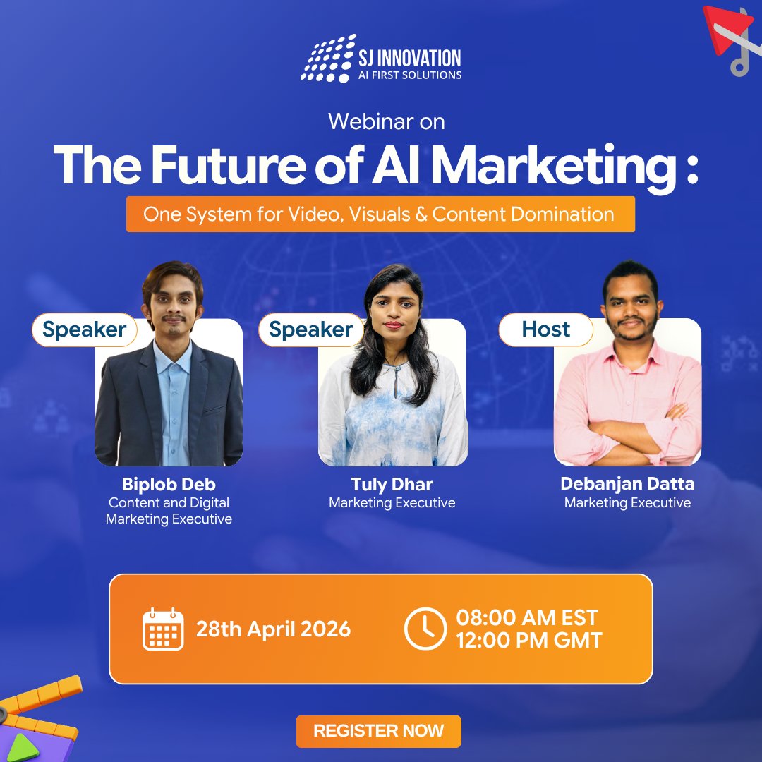 sjinnovation's tweet image. Ready to revolutionize your marketing game? 🚀 Join Debanjan Datta, Biplob Deb, and Tuly Dhar for "The Future of AI Marketing: One System for Video, Visuals &amp;amp; Content Domination."

🔗 Save your seat: community.sjinnovation.com/webinar-on-the…

#AIMarketing #ContentInnovation #WebinarSeries #SJI