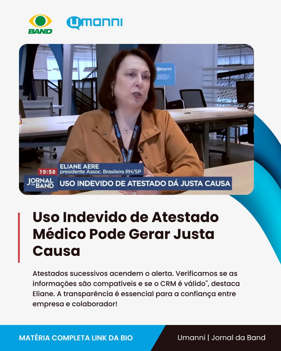 umanniOficial's tweet image. Transparência gera confiança. Nossa CEO Eliane Aere analisou no Jornal da Band como a integridade no RH garante segurança jurídica e bem-estar.

Assista (28:27): hubs.li/Q04cKjMC0

#RH #Liderança #Integridade #JornalDaBand #GestãoDePessoas