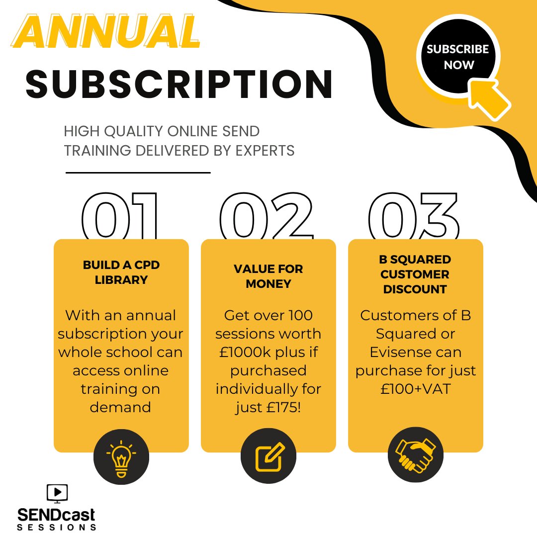 ConnectingSteps's tweet photo. Inset days coming up? Need more SEND training for your school but budget stretched? 🧐

An annual subscription to SENDcast Sessions is great value - over 150 online presentations from experts you can share with your whole school, all year! 🙌https://t.co/8EFP3aMaRb #cpd https://t.co/O8GygCKB6E