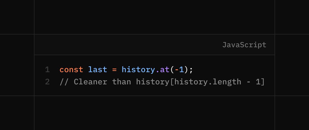 KaraBharat's tweet image. ⚡️ Pro Tip: Use .at(-1) for a cleaner way to access the last item in JavaScript

#JavaScript