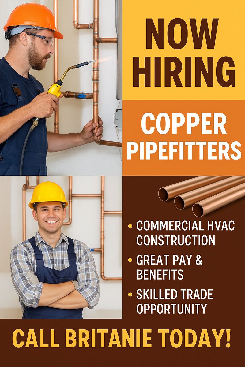 BritBTS's tweet image. 🔥 NOW HIRING: Welder / Pipefitter 🔥
💲 $25–$33/hr DOE
✅ 2+ yrs welding &amp;amp; pipefitting
✅ Skilled in fabrication, fitting, &amp;amp; equipment maintenance

👉 Apply today &amp;amp; join our team!
#WeldingJobs #SkilledTrades #NowHiring 

ob Details jobboard.ontempworks.com/BuildingTeam/J…