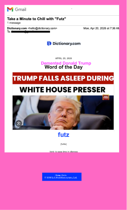 AmyGDal08328672's tweet image. Donald Trump Word of the Day by
Cheap Shots © 2026 Left Field Enterprises, Ltd.
#WOD #wordoftheday #TrumpIsARapist #TrumpIsACriminal
#TrumpIsAPredator #TrumpIsaTerrorist #TrumpisATraitor
#TrumpIsaFascist #MAGA #MAGAloons #TrumpIsALoser
#dementiadon #trumpsux #trumpsucks