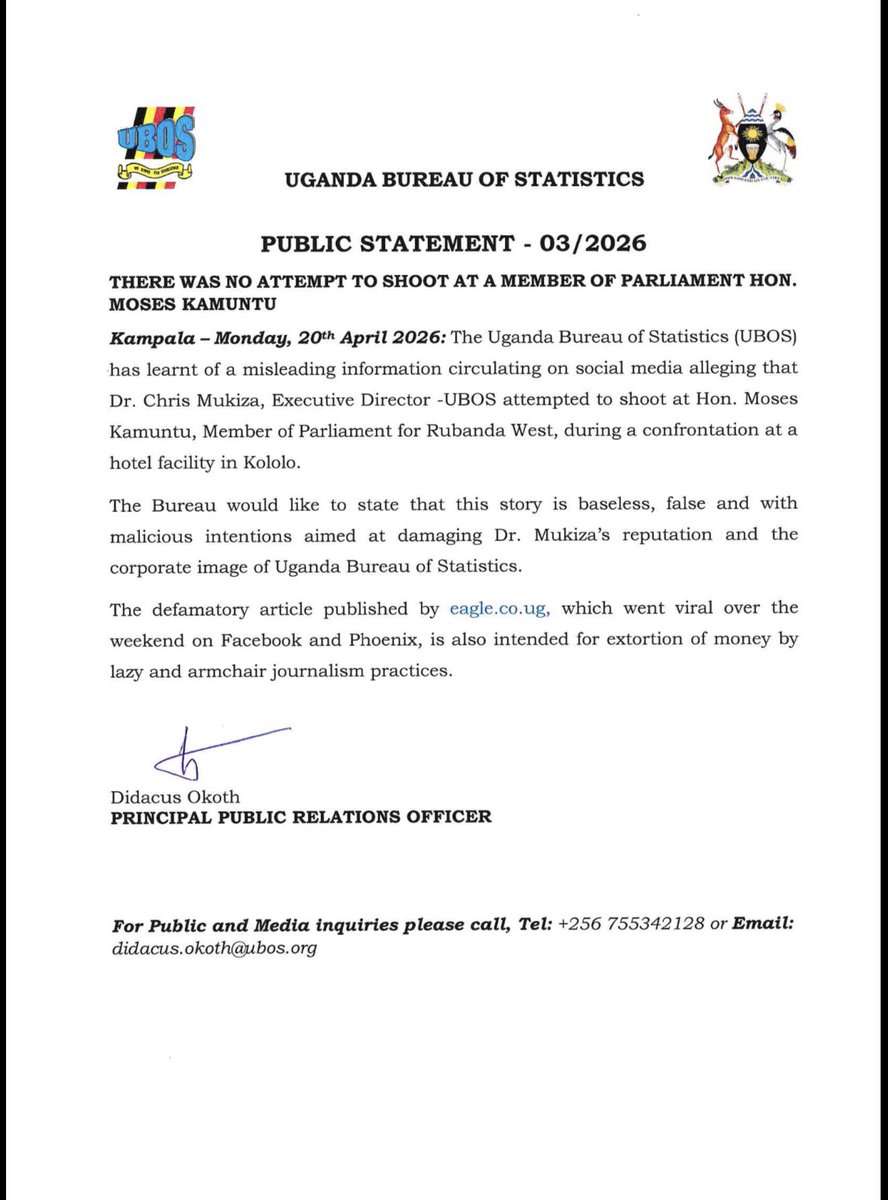 Uganda Bureau of Statistics (UBOS) tweet media