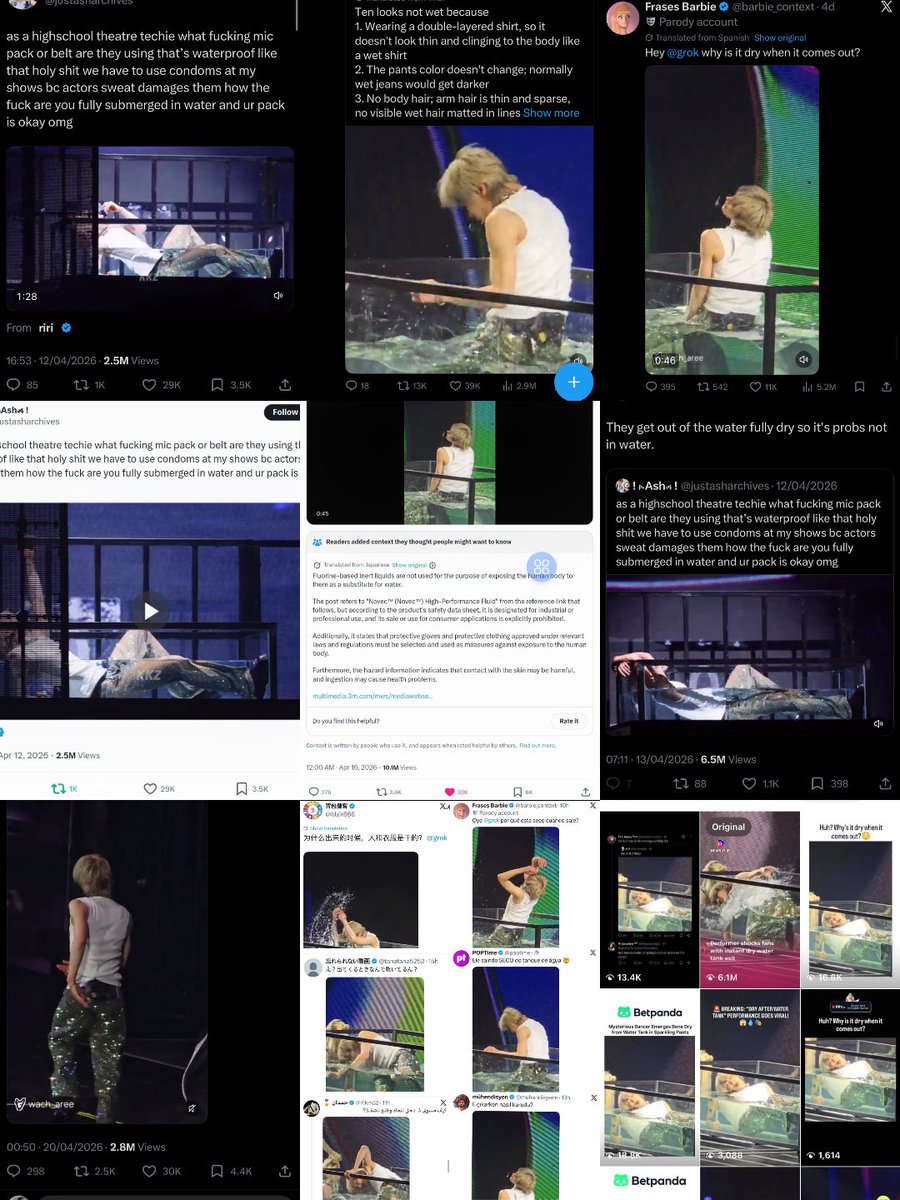 Mine goes viral (still ongoing) in all languages across the globe for seeming to use “dry” fake water in a performance cause he had sparkly pants on and managed to flawlessly dance drenched

P.s. He said himself it was plain old WATER