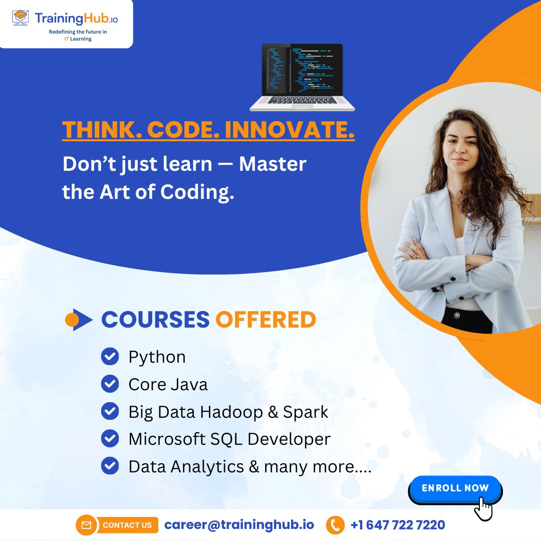TrainingHubCAN's tweet image. 🚀 Think. Code. Innovate.

Start your tech journey with TrainingHub - learn Python, Core Java, SQL, Big Data &amp;amp; more. Whether beginner or upskilling, build real-world coding skills.

🔗 zurl.co/VJHhi

#LearnToCode #Python #SQL #BigData #TechCareers #TrainingHub