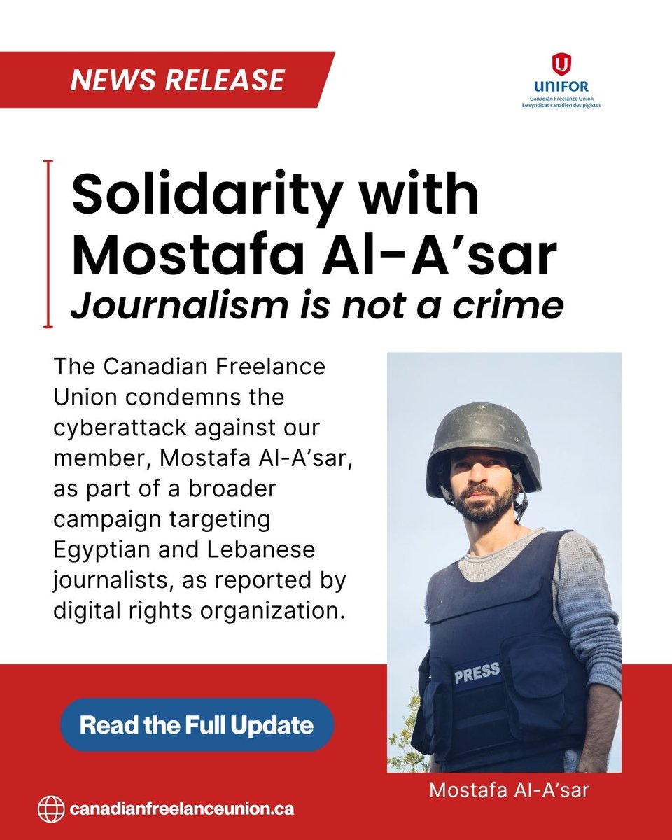 CdnFreelanceU's tweet image. We condemn the cyberattack against our member @Mostafa as part of a broader campaign targeting journalists.  @NoLore #JournalismIsNotACrime,#FreePress, #DefendMediaFreedom,@UniforTheUnion