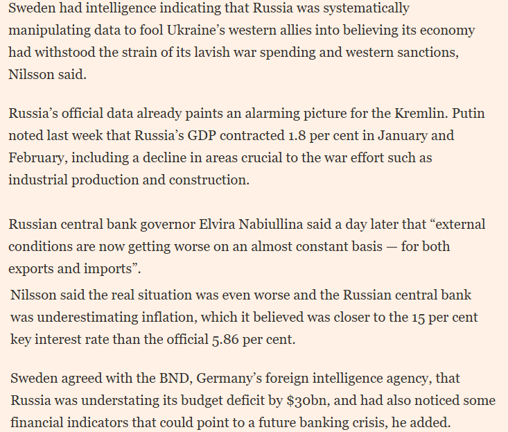 Sweden and German intelligence agencies report that Russian official economic data is fake